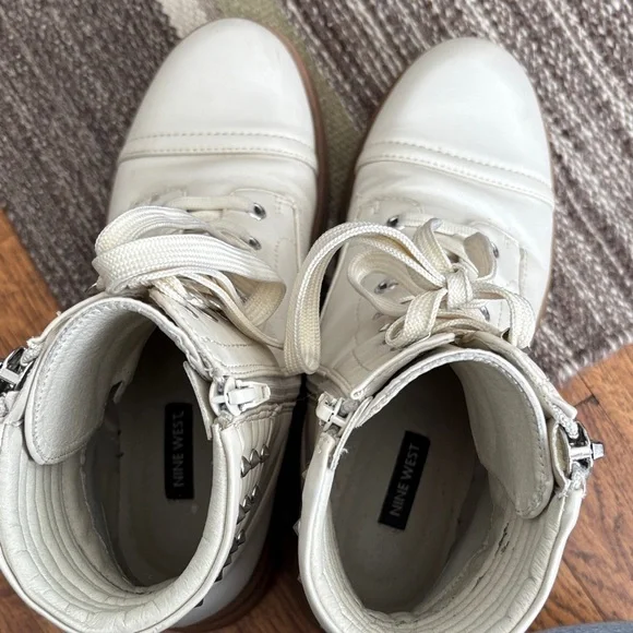 Nine West Cream Combat Boots with Studded Detail - Picture 4 of 6